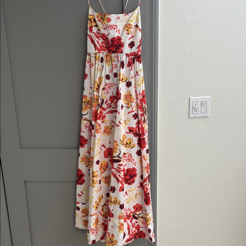 Floral Maxi Dress with Red and Yellow Flowers